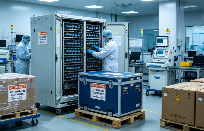 Medical device packaging with lithium metal battery UN3091 labels for pacemaker batteries and diagnostic equipment