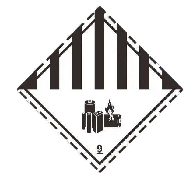Class 9 dangerous goods diamond label with black stripes used alongside UN3480 and UN3481 battery labels for high-capacity lithium shipments
