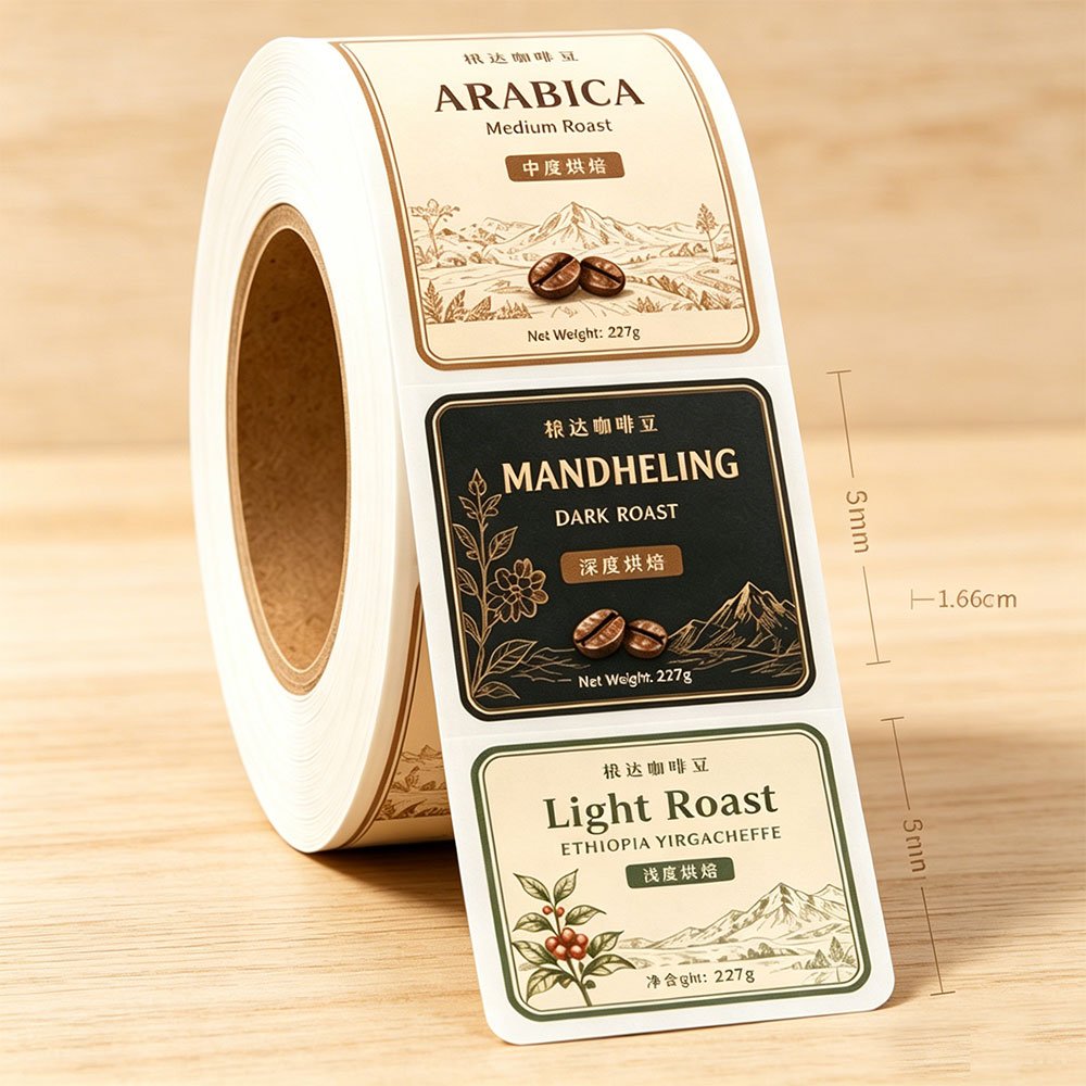 Oil-resistant kraft paper labels for coffee bean packaging pouches