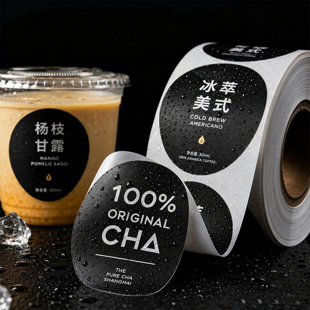 Waterproof BOPP film labels for cold brew coffee bottles and refrigerated beverages