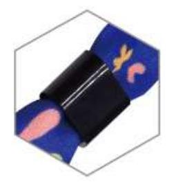 Black glossy elliptical plastic barrel lock used on VIP satin ribbons