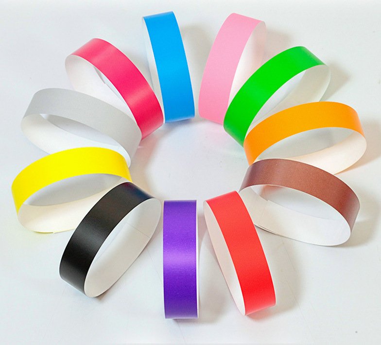 Tyvek wristbands stacked for wholesale orders