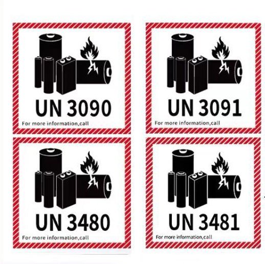 UN3090 and UN3091 primary lithium metal battery labels for coin cells, button batteries, and medical device power sources