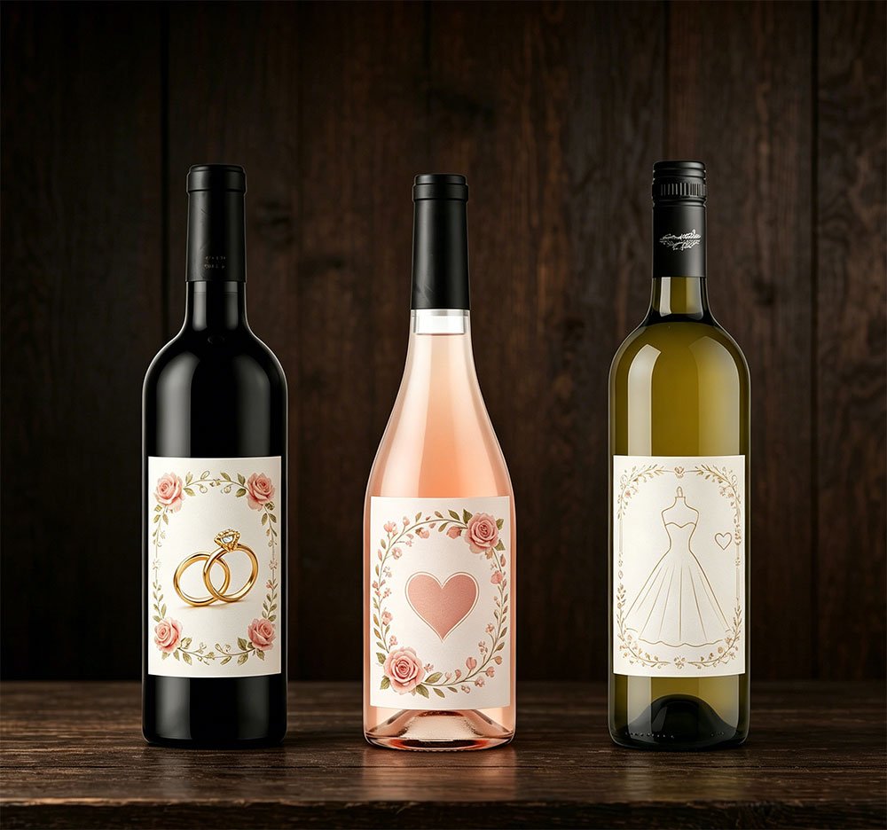 Custom personalized labels with wedding photos and anniversary dates